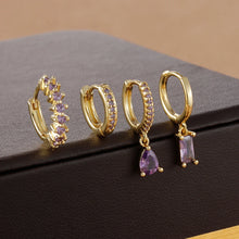 4pcs Korean Zircon Water Drop Earrings Set