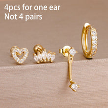 4pcs Korean Zircon Water Drop Earrings Set