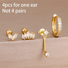 4pcs Korean Zircon Water Drop Earrings Set