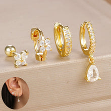 4pcs Korean Zircon Water Drop Earrings Set