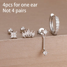 4pcs Korean Zircon Water Drop Earrings Set