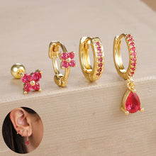 4pcs Korean Zircon Water Drop Earrings Set