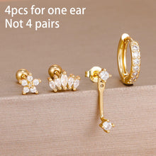 4pcs Korean Zircon Water Drop Earrings Set