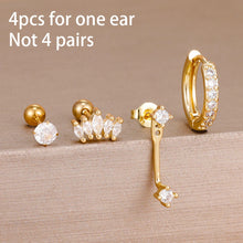 4pcs Korean Zircon Water Drop Earrings Set