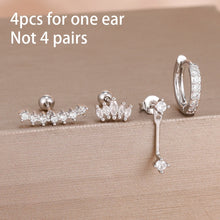 4pcs Korean Zircon Water Drop Earrings Set