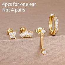 4pcs Korean Zircon Water Drop Earrings Set