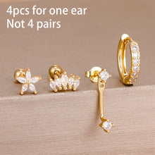 4pcs Korean Zircon Water Drop Earrings Set