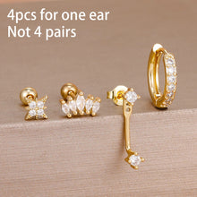 4pcs Korean Zircon Water Drop Earrings Set