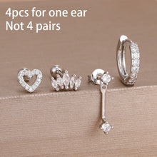 4pcs Korean Zircon Water Drop Earrings Set