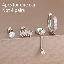 4pcs Korean Zircon Water Drop Earrings Set
