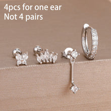 4pcs Korean Zircon Water Drop Earrings Set