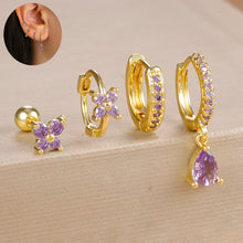 4pcs Korean Zircon Water Drop Earrings Set