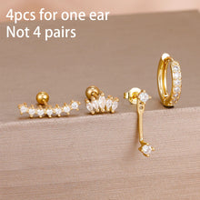 4pcs Korean Zircon Water Drop Earrings Set