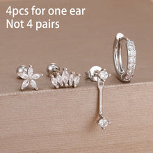 4pcs Korean Zircon Water Drop Earrings Set