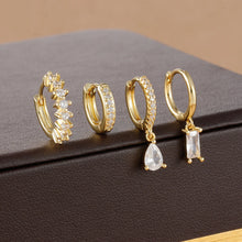 4pcs Korean Zircon Water Drop Earrings Set