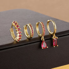 4pcs Korean Zircon Water Drop Earrings Set