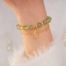 Green Jade Bracelet with Gold Color Leaves