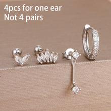 4pcs Korean Zircon Water Drop Earrings Set