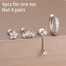 4pcs Korean Zircon Water Drop Earrings Set